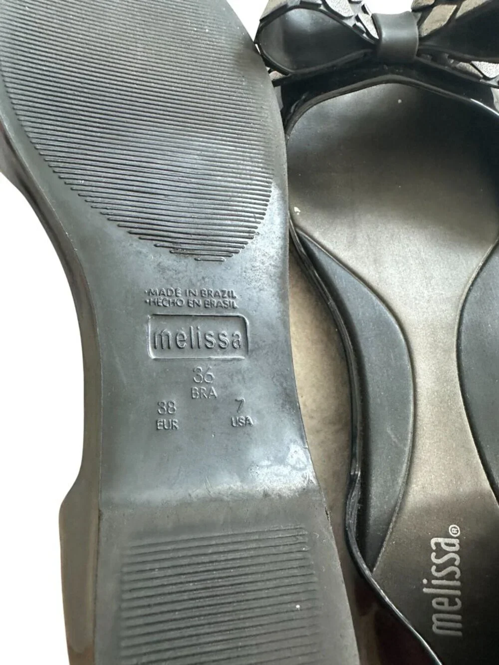 MELISSA Black Silver Bow D’Orsay Flats Size US 7 - Picture 8 of 8